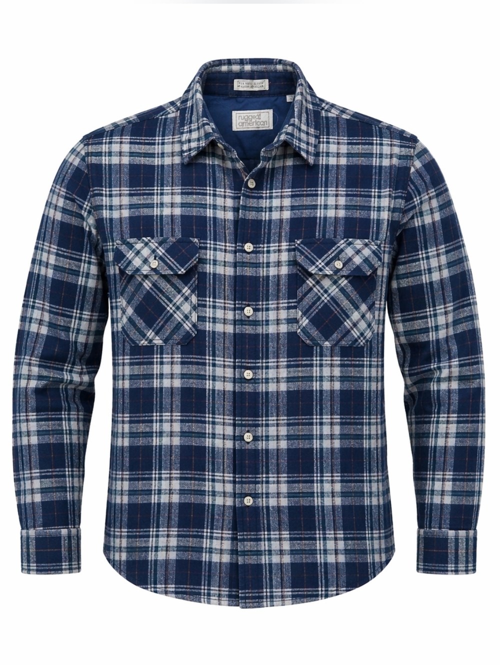 1980s 85% Wool Men's Blue Plaid Button-Down Flannel‎ Shirt